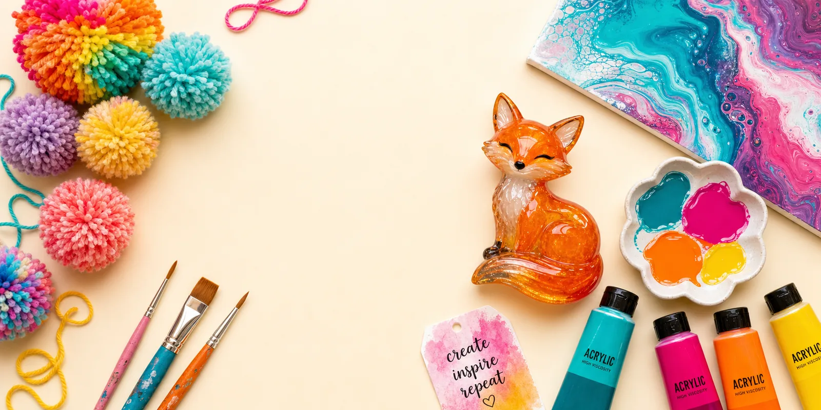 A colorful mixed media Whimsical Hues art display